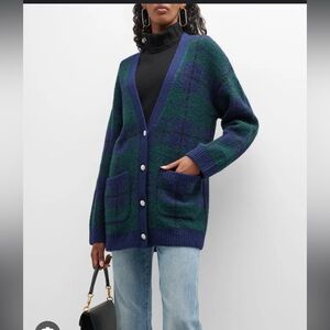 Rails Runi Plaid Cardigan- Navy & Green Oversized Plaid Cardigan- Size Large